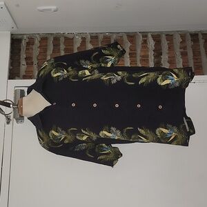 Tommy Bahama Charcoal Gray Tropical Print 100% Silk Shirt